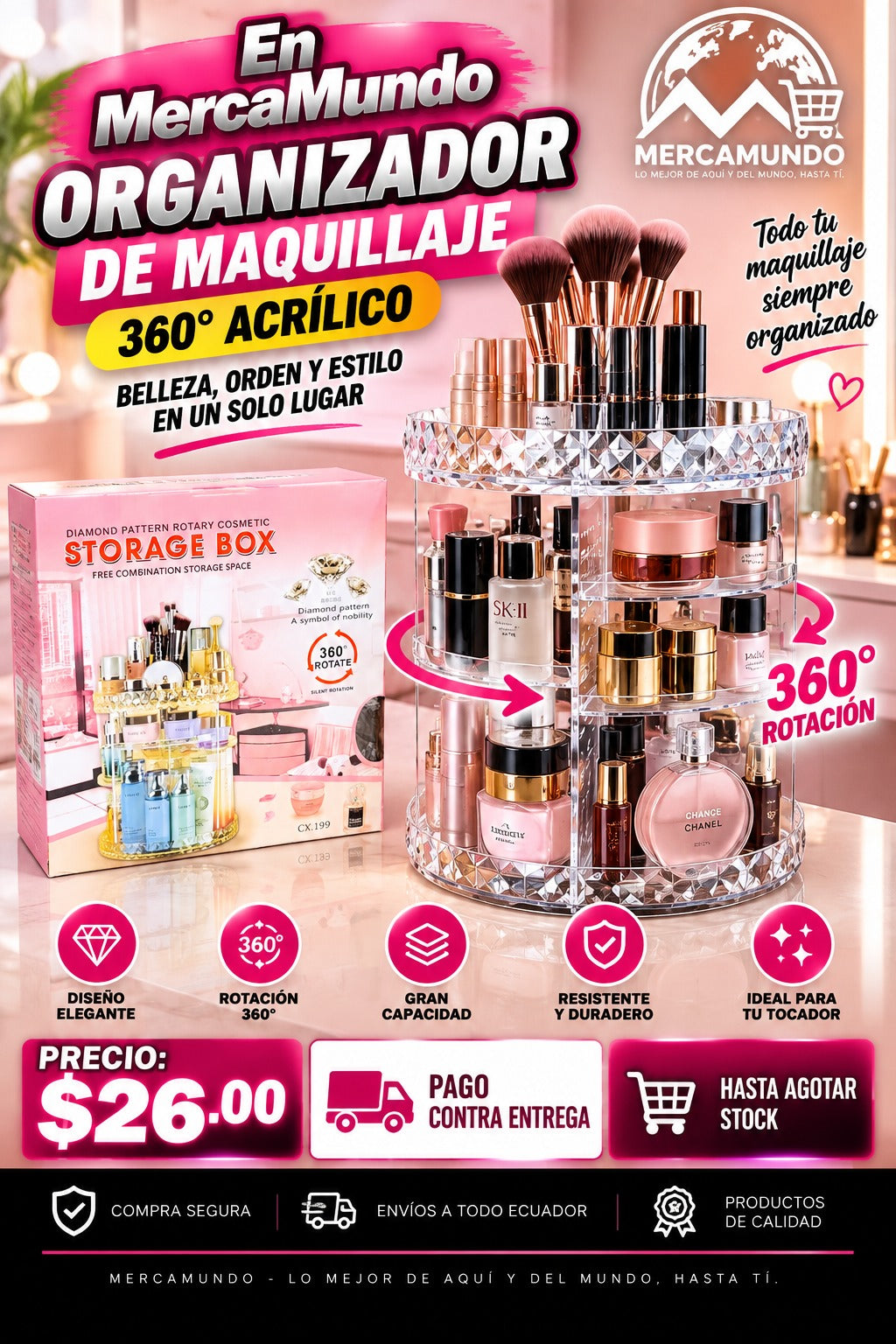 Organizador de Maquillaje 360° Acrílico