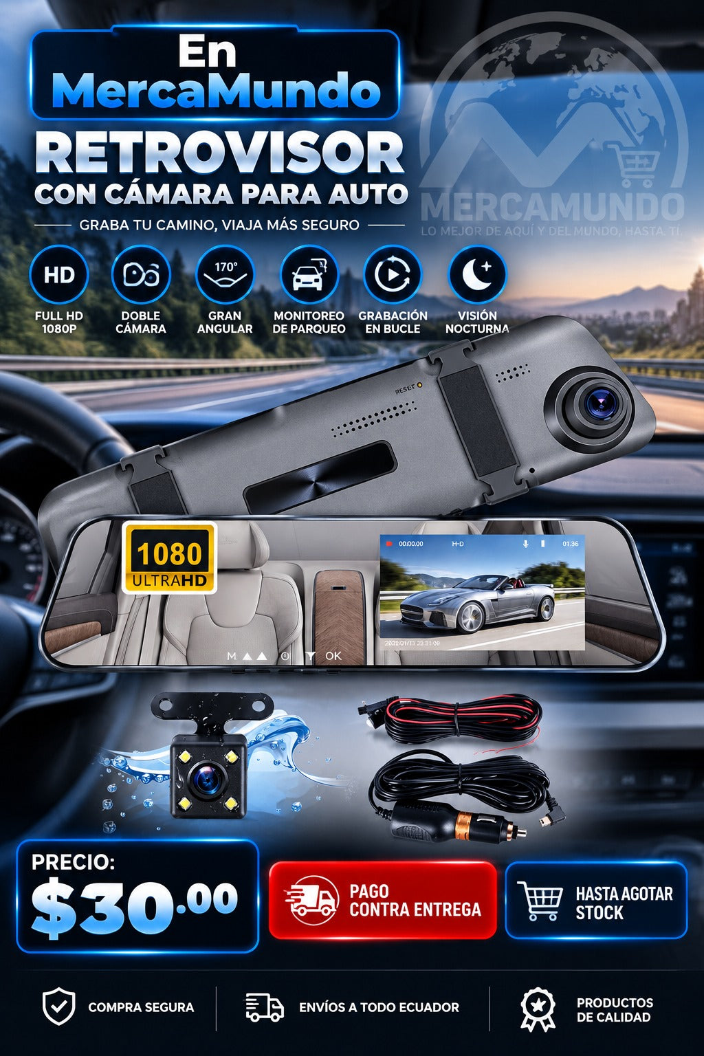 Retrovisor con Cámara para Auto