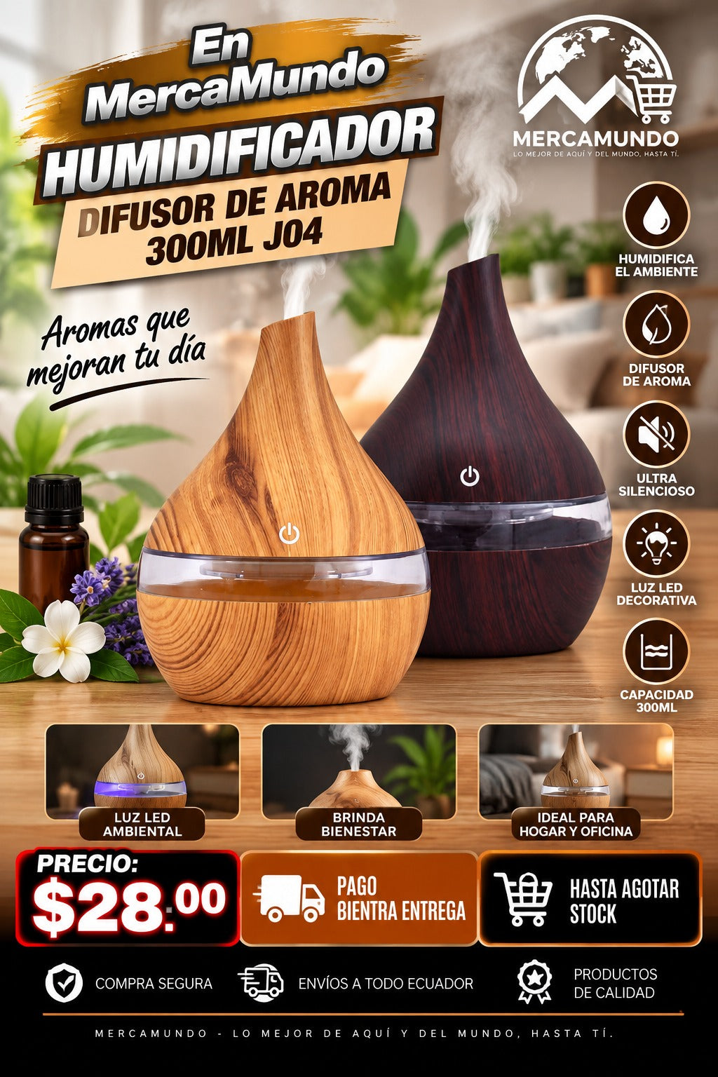 Humidificador Difusor de Aroma 300ML J04