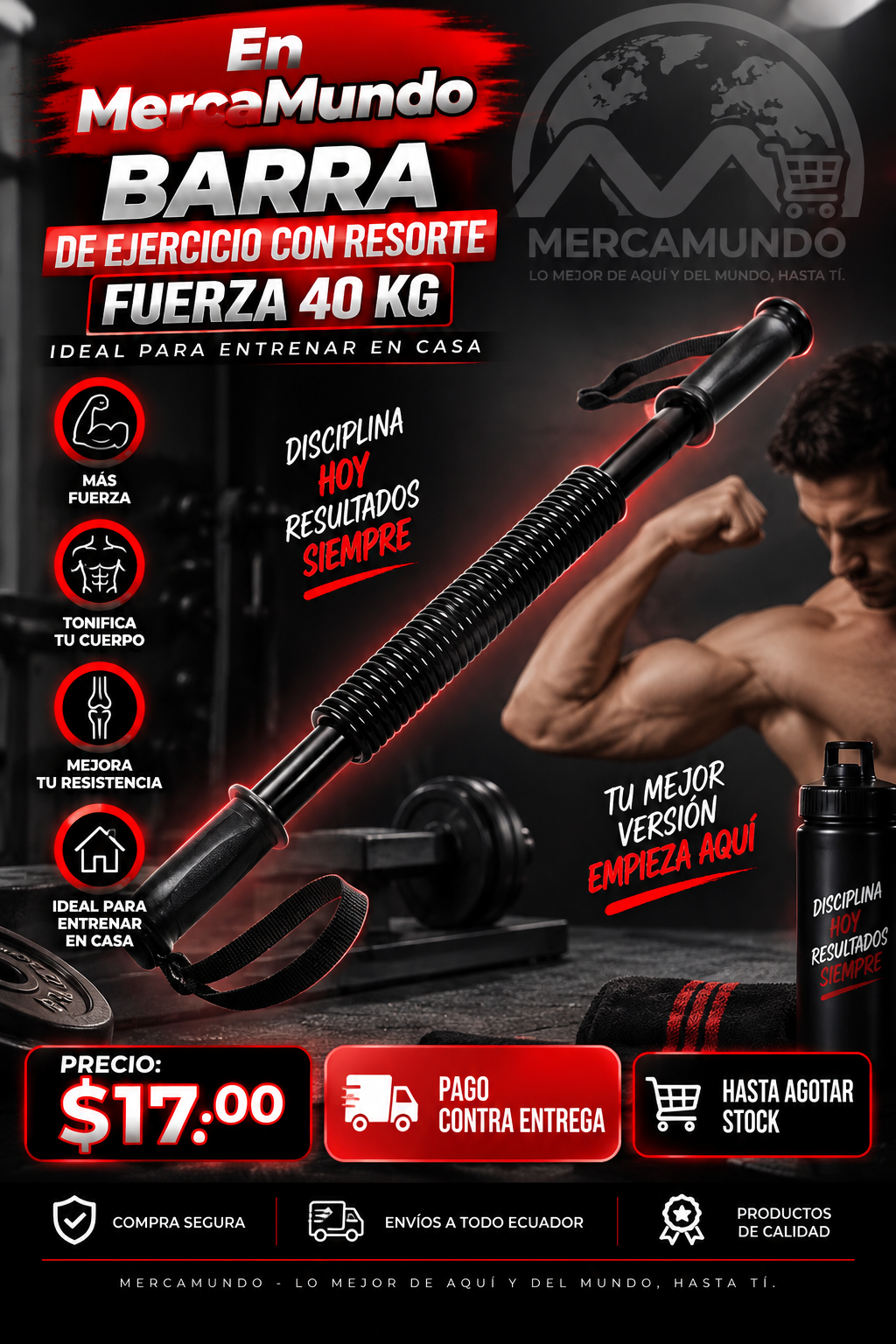 Barra de Ejercicio con Resorte – Fuerza 40 kg