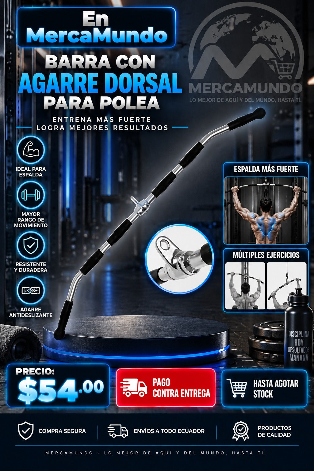 Barra con Agarre Dorsal para Polea